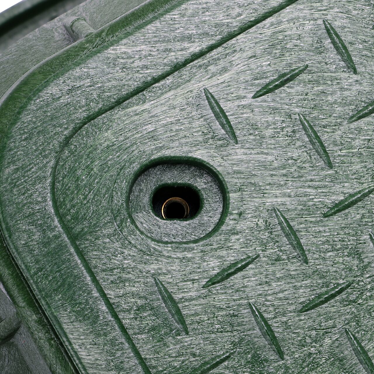 Align the bolt hole on the lid with the bolt hole from the NDS 13 in. X 24 in. Rectangular Pro-Spec® Series Green Box and Green Irrigation Control Valve Cover (NDS 321BCB) for a secure fit