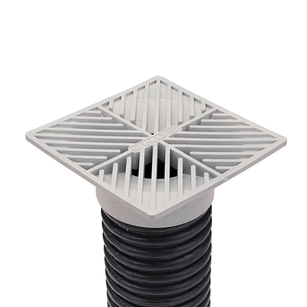 NDS gray plastic 6 in. Square Grate Fits 3 & 4 in. Draing Pipes and Fittings installed on 3 in. Sing-Wall Corrugagted Pipe (NDS 6)