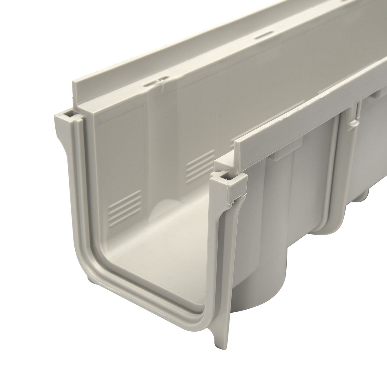 Closeup view of the NDS 3 in. Pro Series Channel Drain showing opening and inside features (NDS 710)
