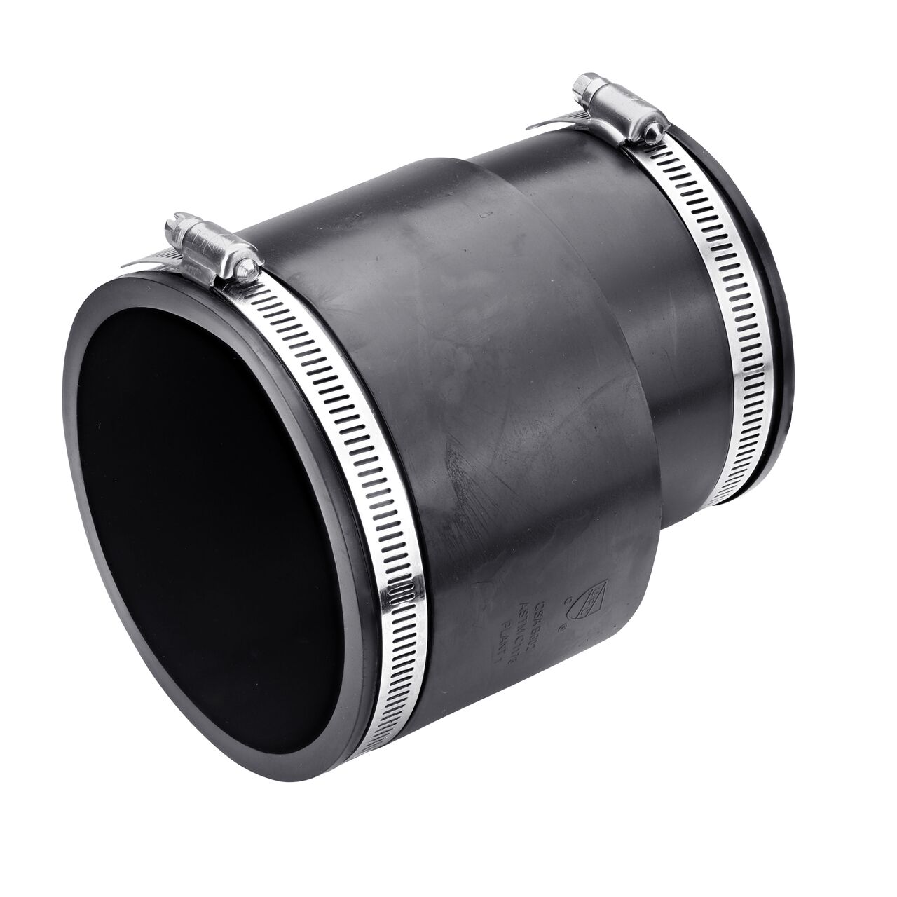 The NDS 4 in. X 3 in. stainless steel flex eccentric coupling connects two slightly offset cast iron/sewer and drain or DWV/copper/steel/lead pipes and includes clamps tighten to secure coupling onto pipe (NDS 56-E43)