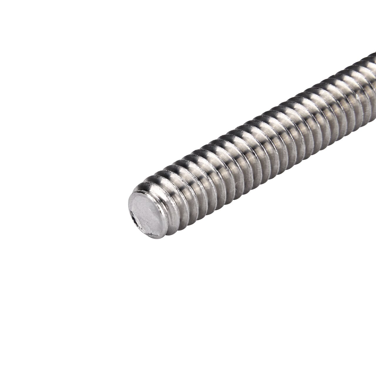 Closeup of the threaded end on the 1/4 inch X 2-1/2 in. flat head style Phillips Screw (NDS DS-225) which secures Dura Slope® Drainage Grates to the Dura Slope DS-200H ductile iron frames keeping grates in place to block debris from entering the drainage system