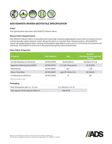 600HSTS Woven Geosynthetic Specification