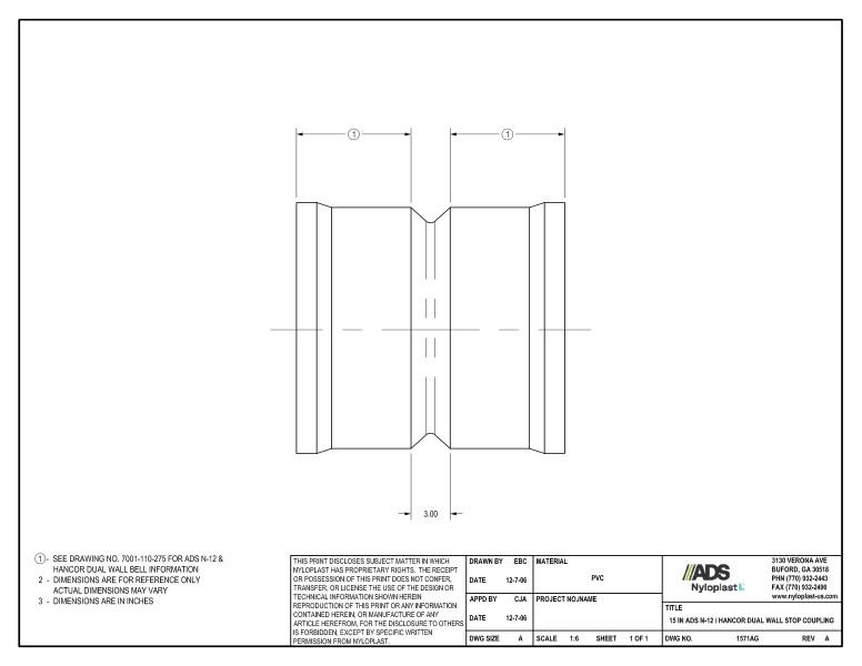 15" N-12 Dual Wall Stop Coupling Nyloplast Detail