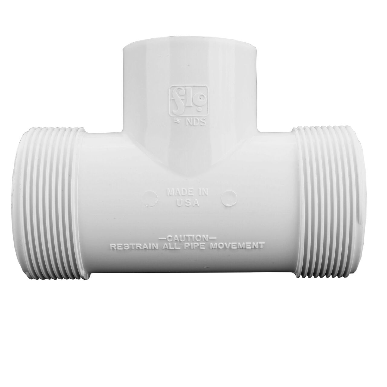 The NDS PVC Threaded Tees has adjustable nut on each compression end that tighten and secure to pipes (NDS CPT-1500-S)