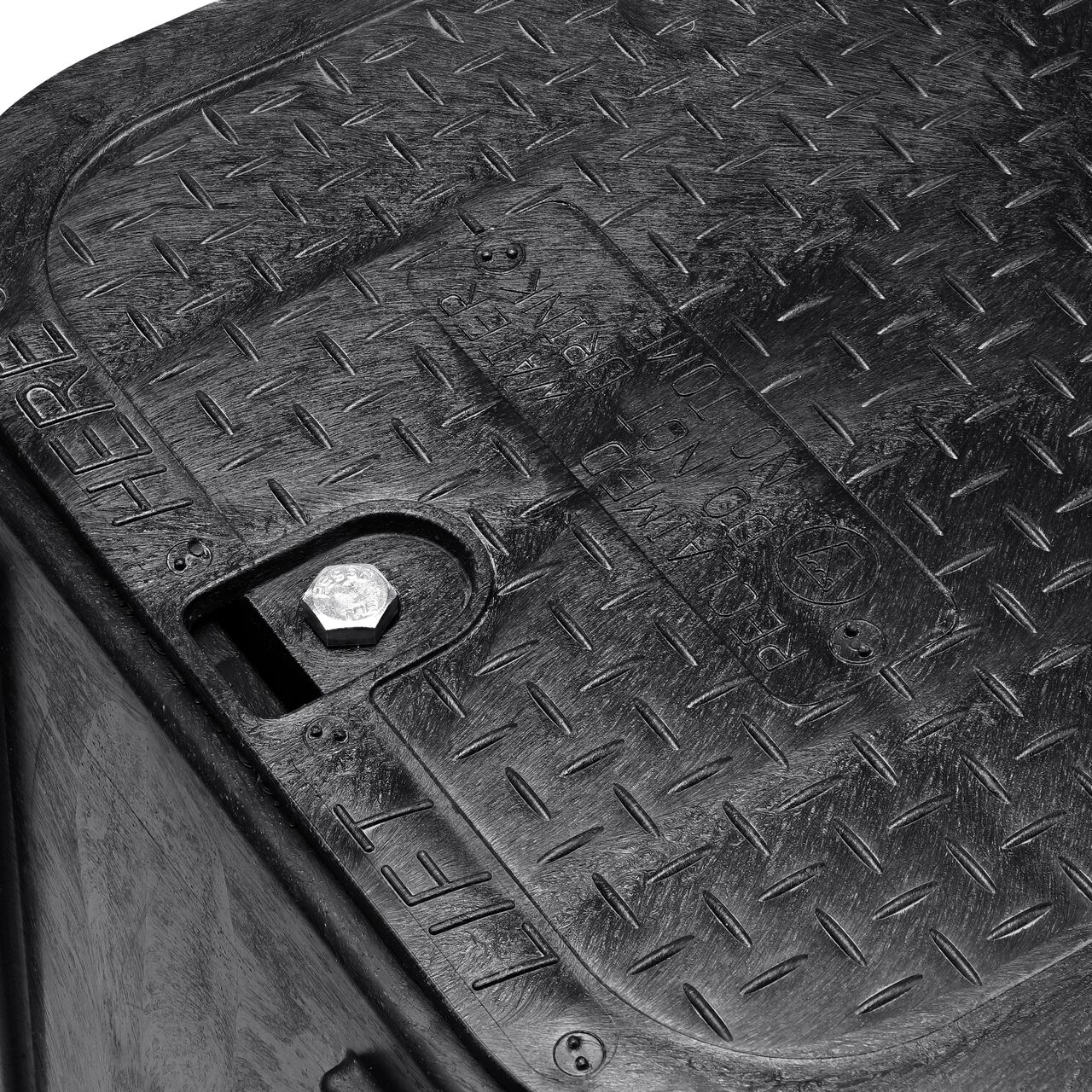 The valve box lid and bolt securely in place on the NDS 14 in. X 19 in. Rectangular Pro-Spec® Series Black Box and Black Reclaimed Water Cover (NDS 313BCBRBLK) keeping components protected against the elements, foot traffic, lawn care equipment, and potential vandalism while keeping them out of sight