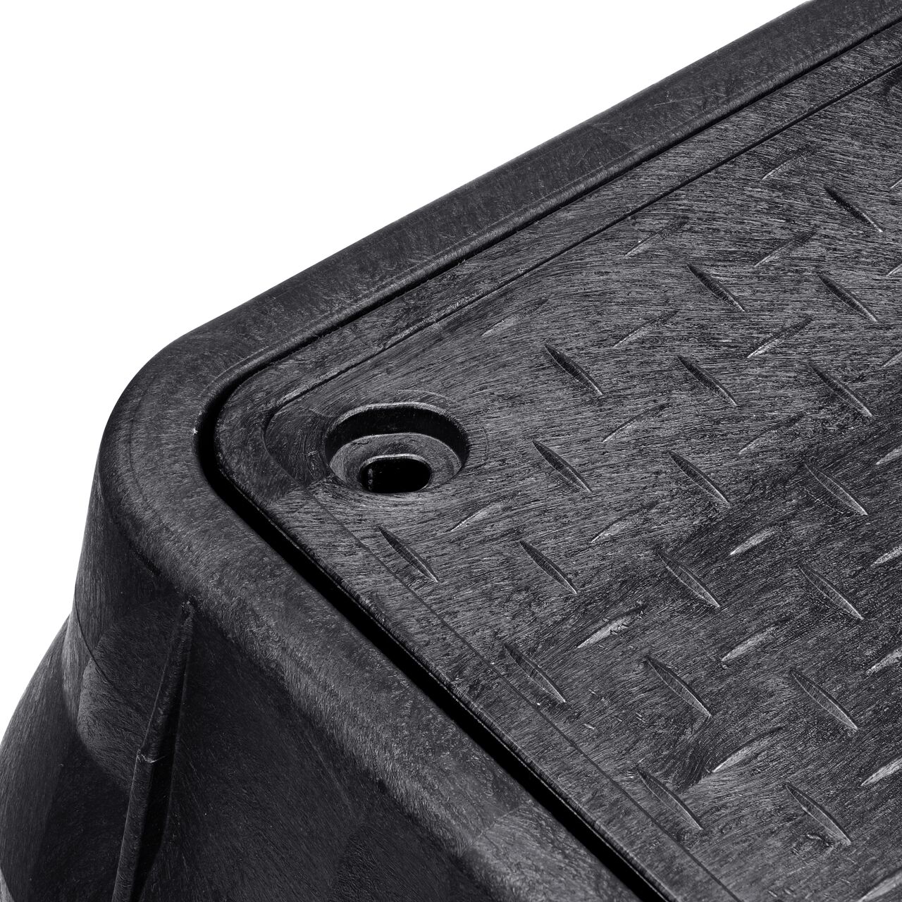 Closeup view of the inside reinforced edges on the NDS 13 in. X 24 in. Rectangular Pro Series Meter Box and Cover (NDS 121BCDWB)
