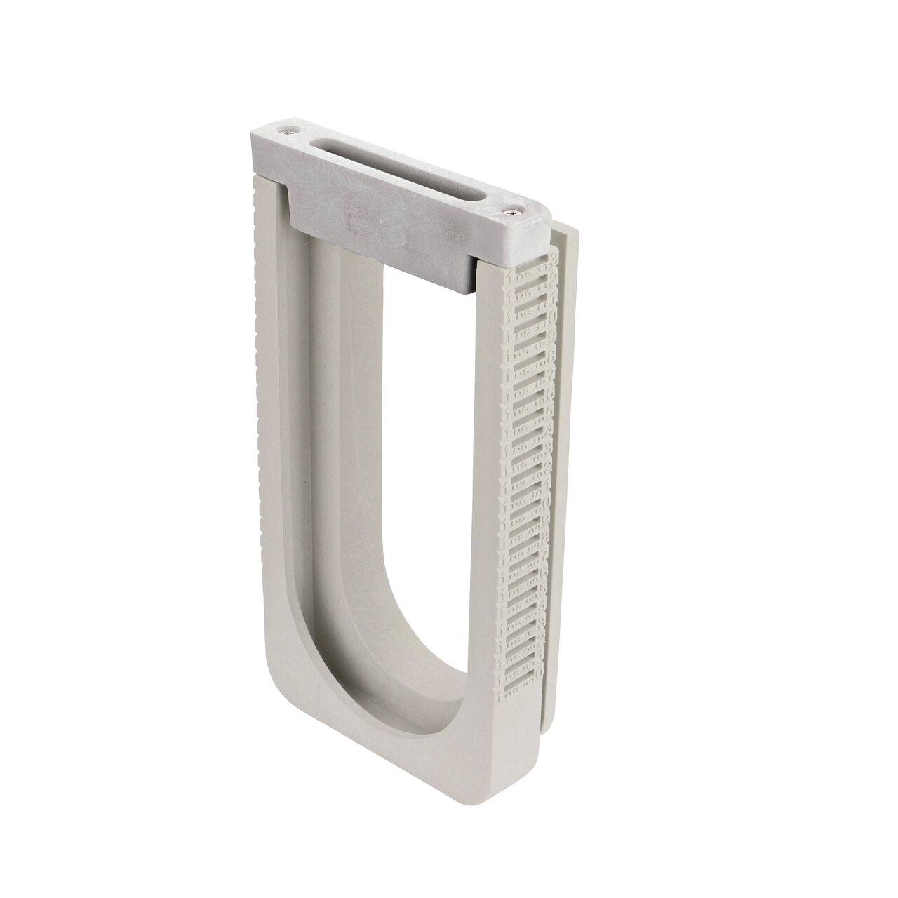 One Light Gray Slotted Plastic Dura Slope™ Channel Drain EZ-Track™ Radius Coupling Grate (NDS DS-661LGMG) installed on one Dura Slope EZ-Track Radius Coupling (NDS DSRC)