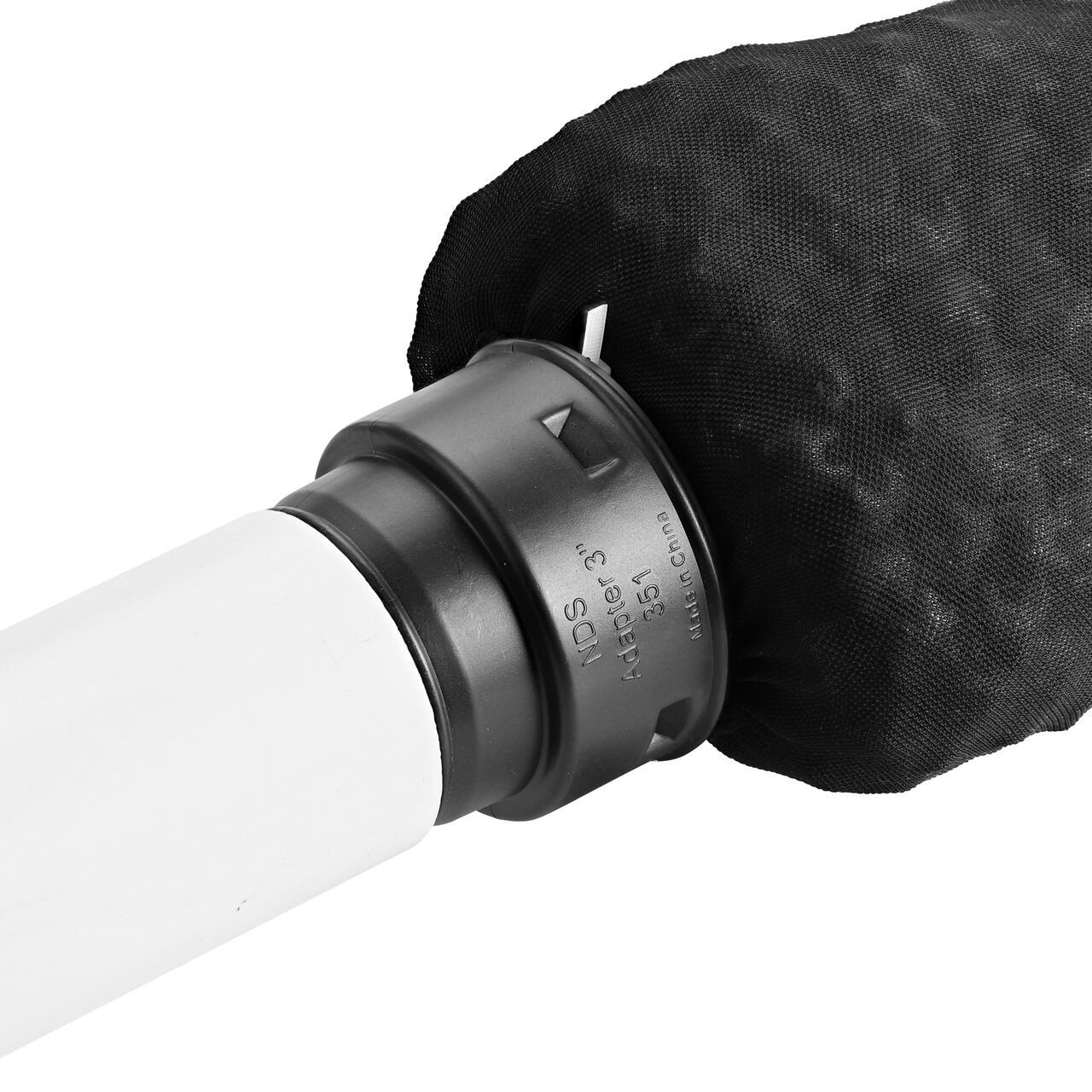 NDS EZflow® Gravel-Free French Drain System with 4 in. Slotted Pipe & Engineered Aggregate (NDS EZ-0701F) connected to 3 in. S&D Pipe