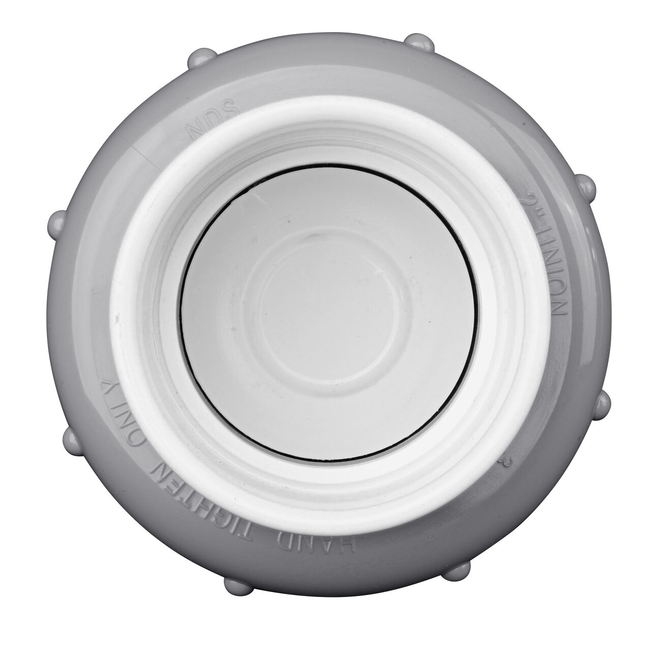 Inside view from outlet end of the NDS 2 in. IPS slip by slip PVC Compact True Union Spring Check Valve (NDS 1790-20)
