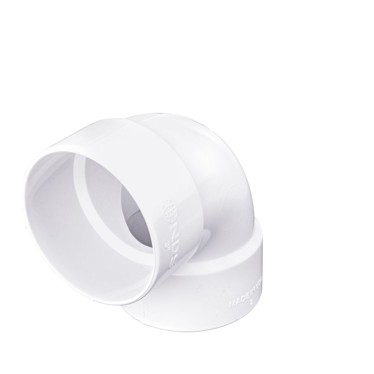 PVC 90° elbow, connects 3 in. Sewer and Drain pipes, Hub X Hub connection (NDS 3P02*, NDS 3P02)