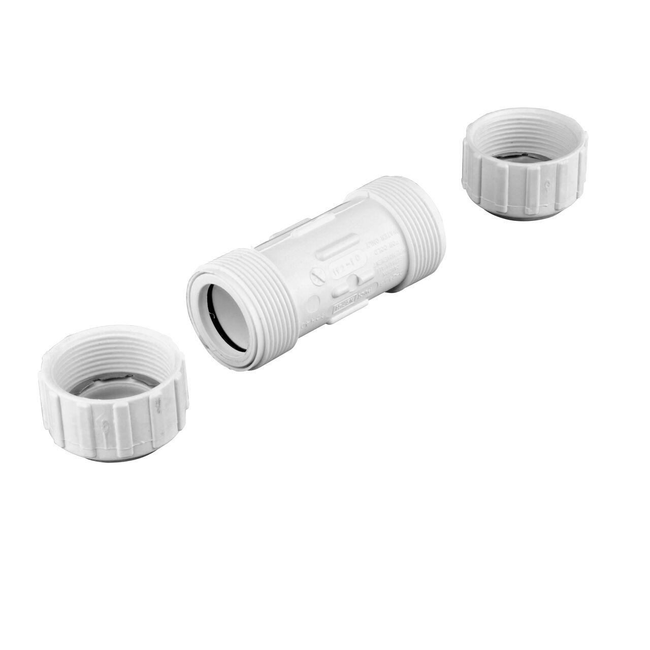 Unassembled NDS 1 in. Flo-Lock™ Gripper Coupling (NDS 112-10) showing where the two compression ends come apart to secure the coupling to the pipe