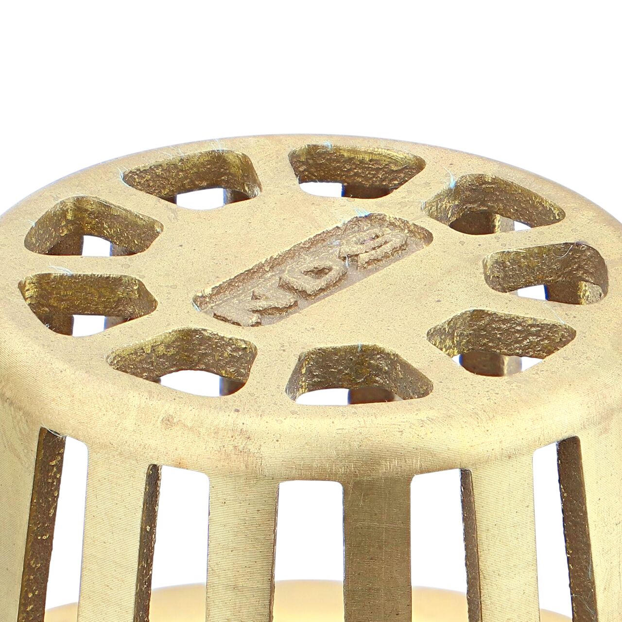 Closeup of any branding on the NDS Brass 4 in. Atrum Grate (NDS 78B)