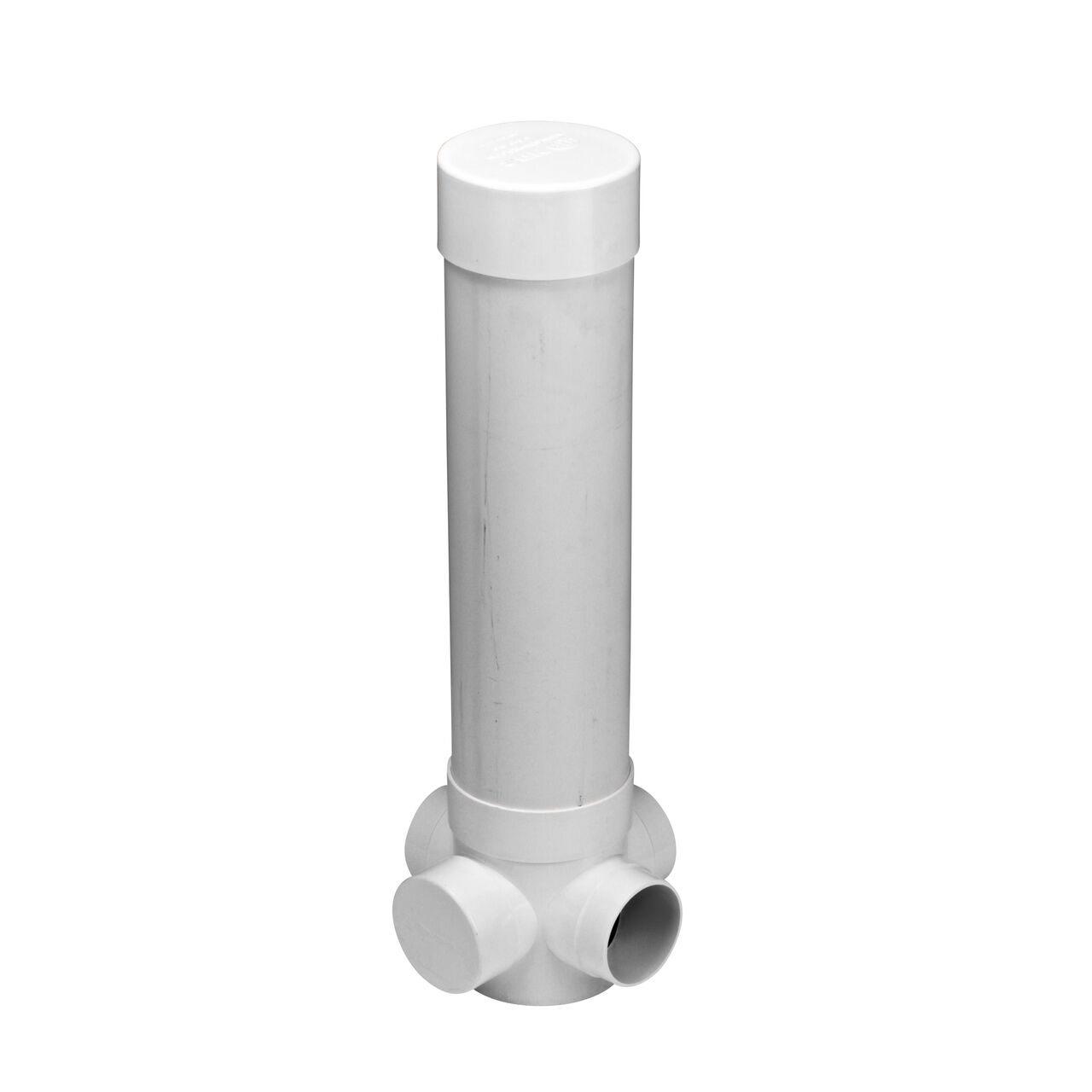 The NDS 4 in. PVC Diverter Valve (NDS 575P) includes a cap on top where the diverter stem resides and a cap to seal unwanted outlets on the bottom