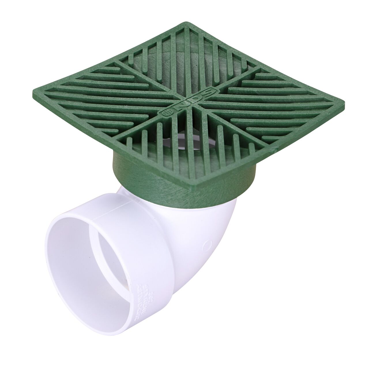 NDS 6 in. Square Grate installed on 3 in. Sewer and Drain Fitting, or Elbow (NDS 5*, NDS 5)