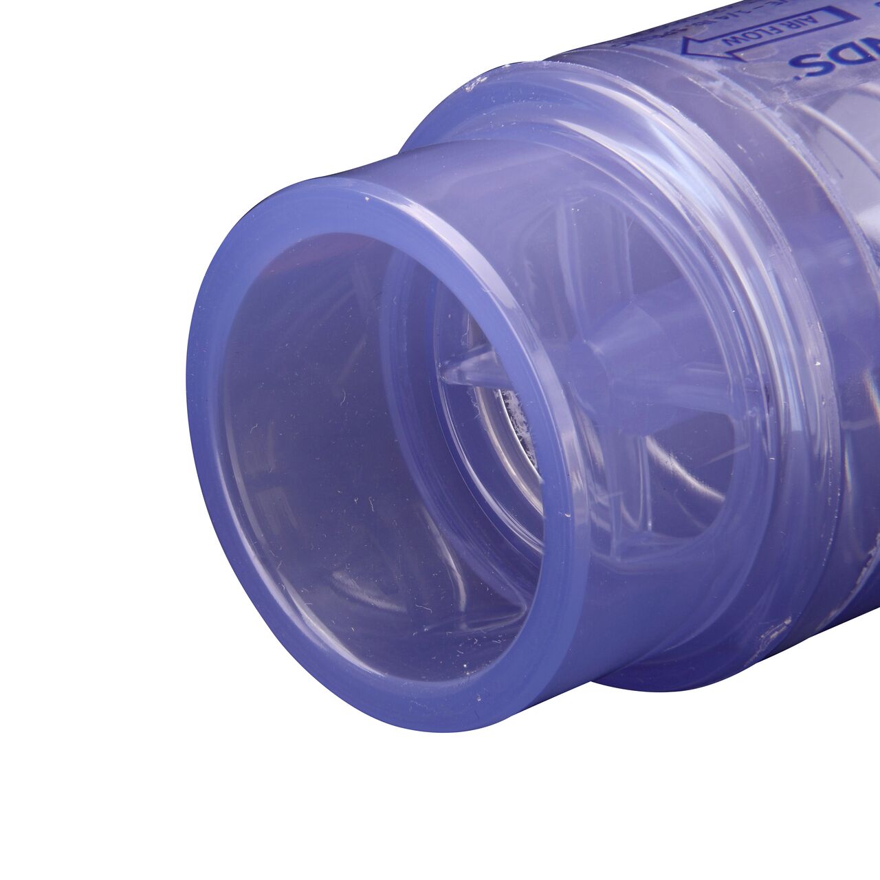 Closeup of the 2 inch spigot end of the NDS Clear 1-1/2 in. slip end by 2 in. spigot end PVC Air Check Valve (NDS 1050C20)
