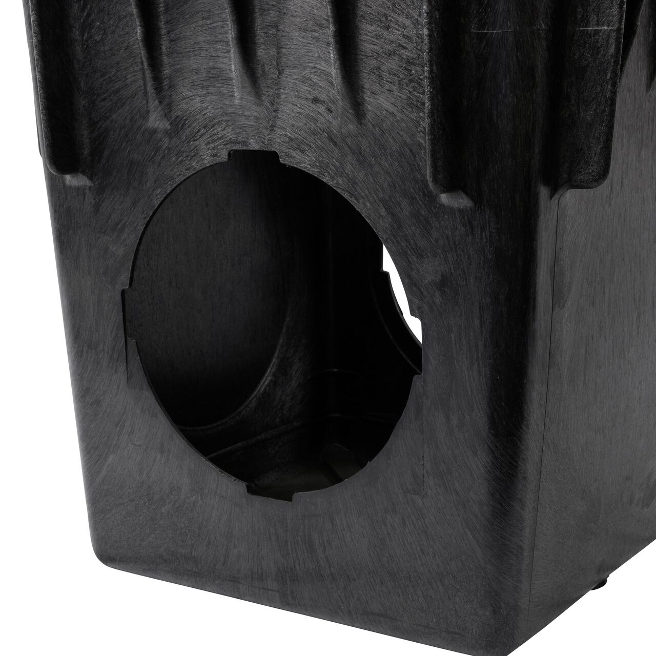 Closeup view of the outlet on the NDS 18 in. Catch Basin Drain with two-opening outlets (NDS 1882)