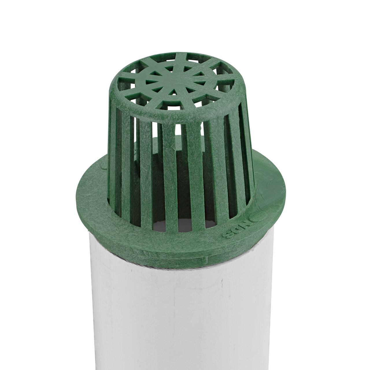 NDS Green Plastic 3 in. Atrum Grate (NDS 70) installed to 3 in. S&D Pipe