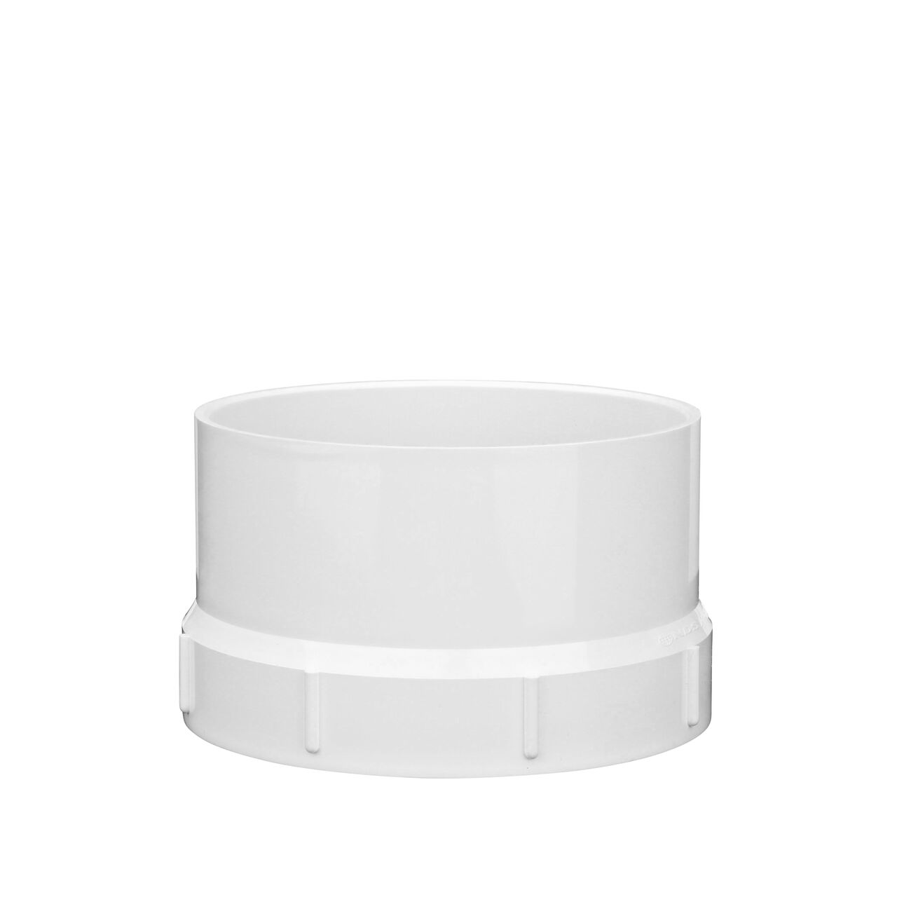 Vertical side view of the NDS 4 in. PVC Sewer and Drain Adapter FPT X Hub (NDS 4P11*, NDS 4P11)