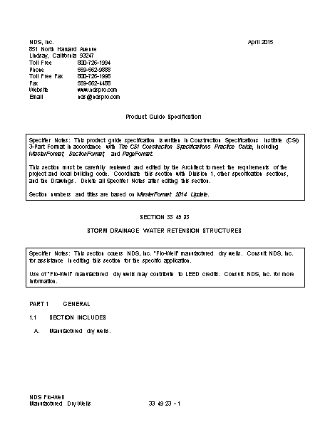 NDS Flo-Well® Dry Well System in-depth Written Spec