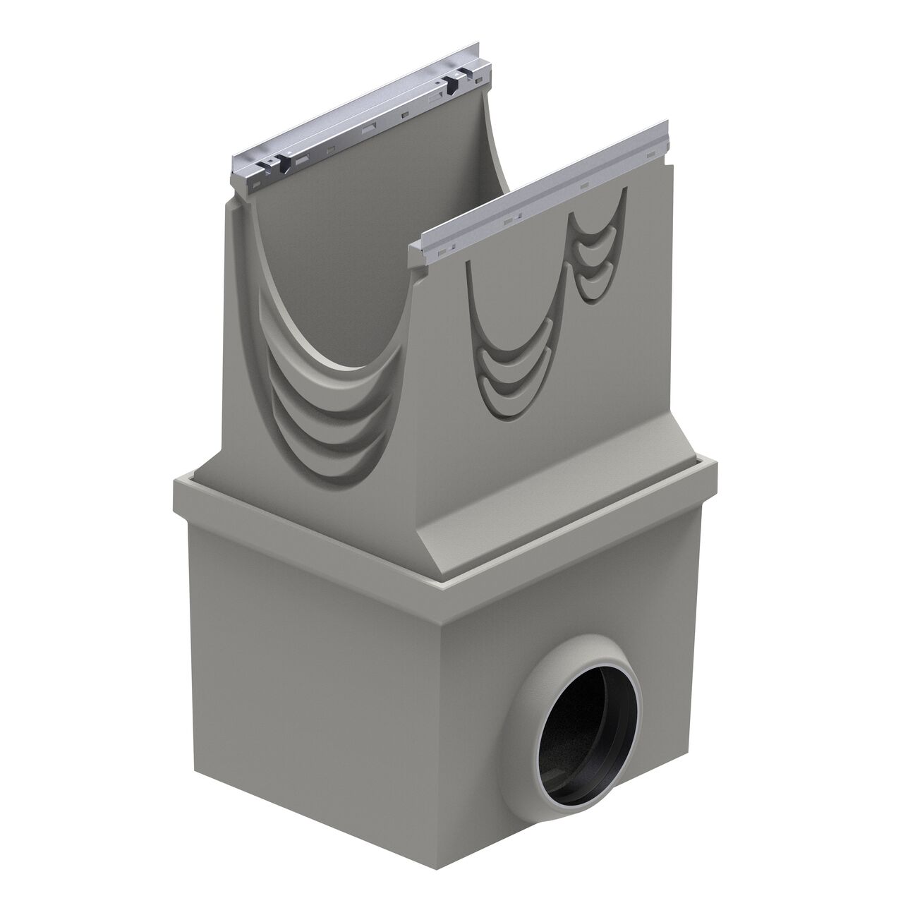 The BG-FILCOTEN® by NDS® 300 Trench Drain Inline Catch Basin Kit with 1-outlet and trash bucket collects debris