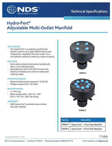 NDS Hydroport™ Adjustable Flow Bubbler Tech Spec