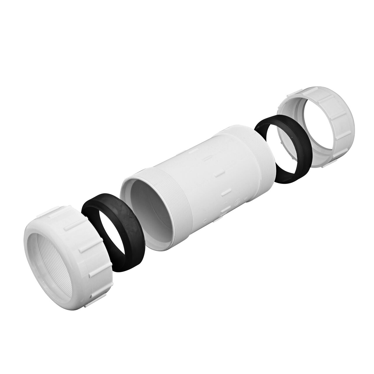 The Compression Adapter 1/4 in. IPS UC unassembled showing that the adapter comes with adjustable nut for corrosion-free connection and reduces pull-out from pipes (NDS CPC-4000)