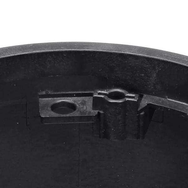 Closeup view of both the new universal locking mechanism and the traditional bolt hole which still requires a nut on the black NDS 10 in. Round Standard Series Valve Box (NDS 111BCR) for securing valve lid or cover to the valve box