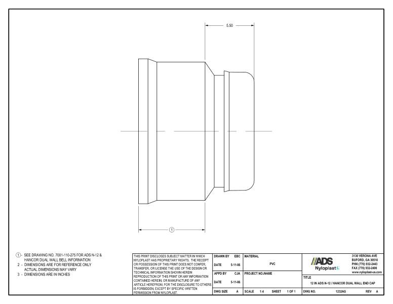 12" N-12 Dual Wall End Cap Nyloplast Detail