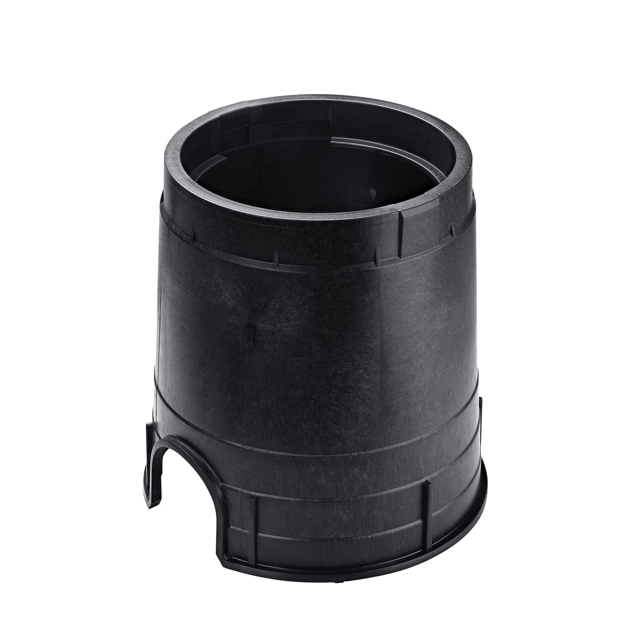 The durable black plastic 6 in. Round Standard Series Valve Box (NDS 109B,2107BC) has a height of 9 in. and is engineered for superior strength with structural reinforcing ribs, and has a top opening fits 6 in. round standard series cover, 6 in. Spee-D® Riser or bell end SDR-35 sewer & drain pipe