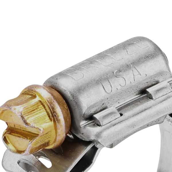 Closeup view of the two-piece clamp housing made of Series 300 Stainless Steel on the NDS SAE 12 Worm Drive Hose Clamp with Aero Seal 5/16 in. band width (NDS 62012H)
