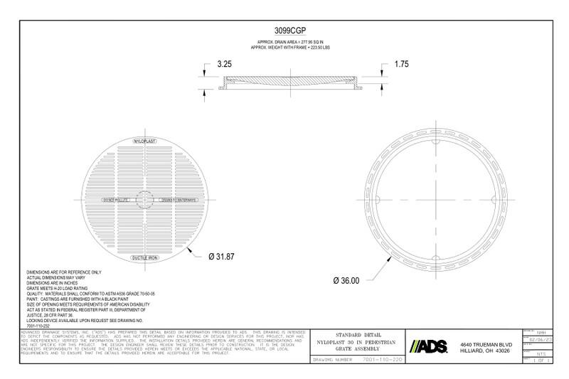 30" Pedestrian Grate Assembly Nyloplast Detail