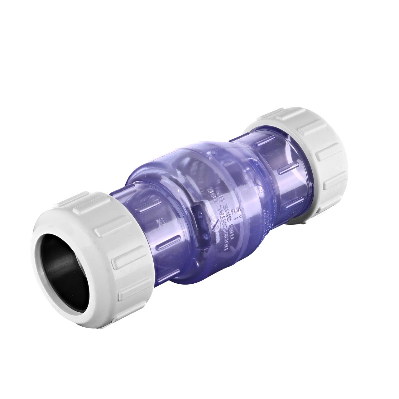 Alternate direction of the NDS Clear 1-1/2 in. compression fitting end by compression fitting end PVC Compression Swing Check Valve (NDS 1500C15)
