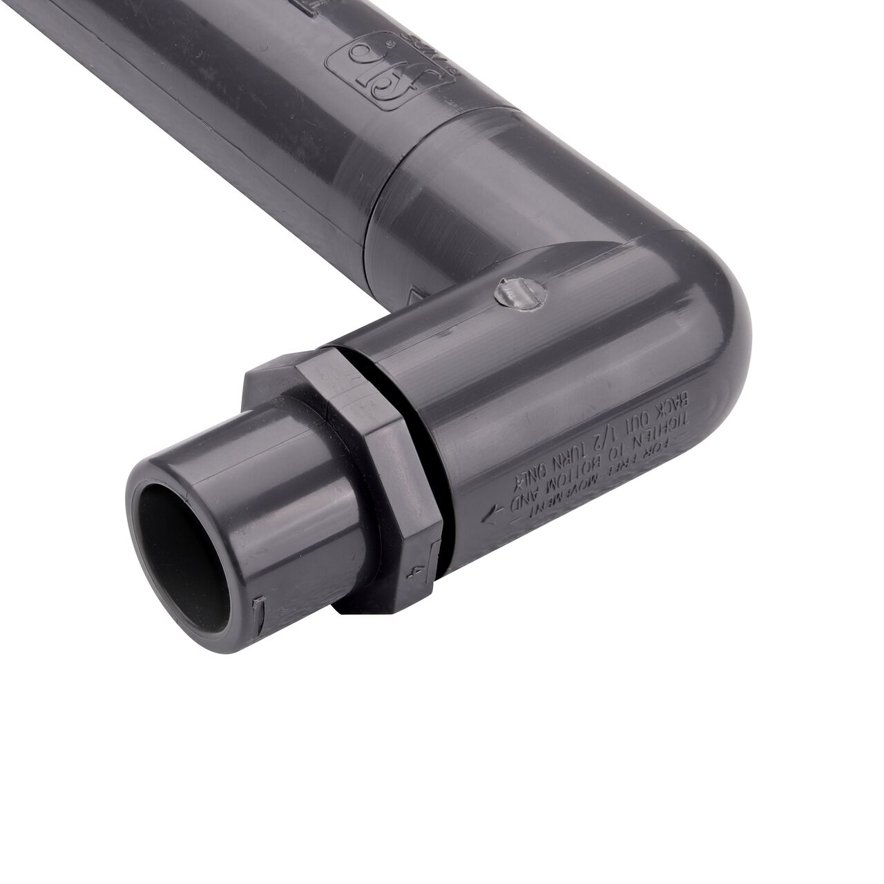 Closeup view of the 1/2 inch spigot end on NDS PVC Triple Swing Joints Assembly, Sch. 80 3/4 in. spigot X 3/4 in. MPT that connects pipe for subsurface irrigation and sprinkler applications (NDS TSA-0750-ST)