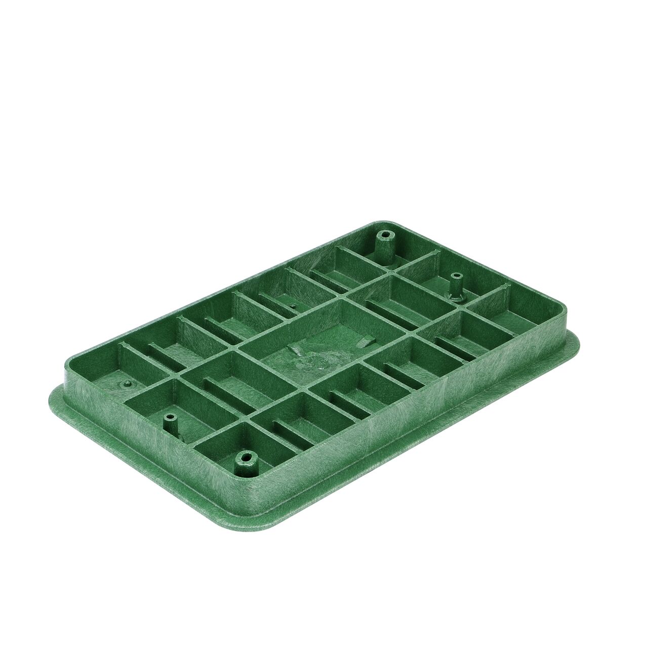 Bottom view of the reinforced ribs on the NDS 13 in. X 24 in. Green Sewer cover (NDS 322CS) that fits the NDS 13 in. X 24 in. Pro-Spec® Series Valve Box