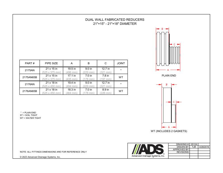21" x 15" - 21" x 18" Fabricated Reducers (HDPE Dual Wall Fabricated Reducers Fittings)