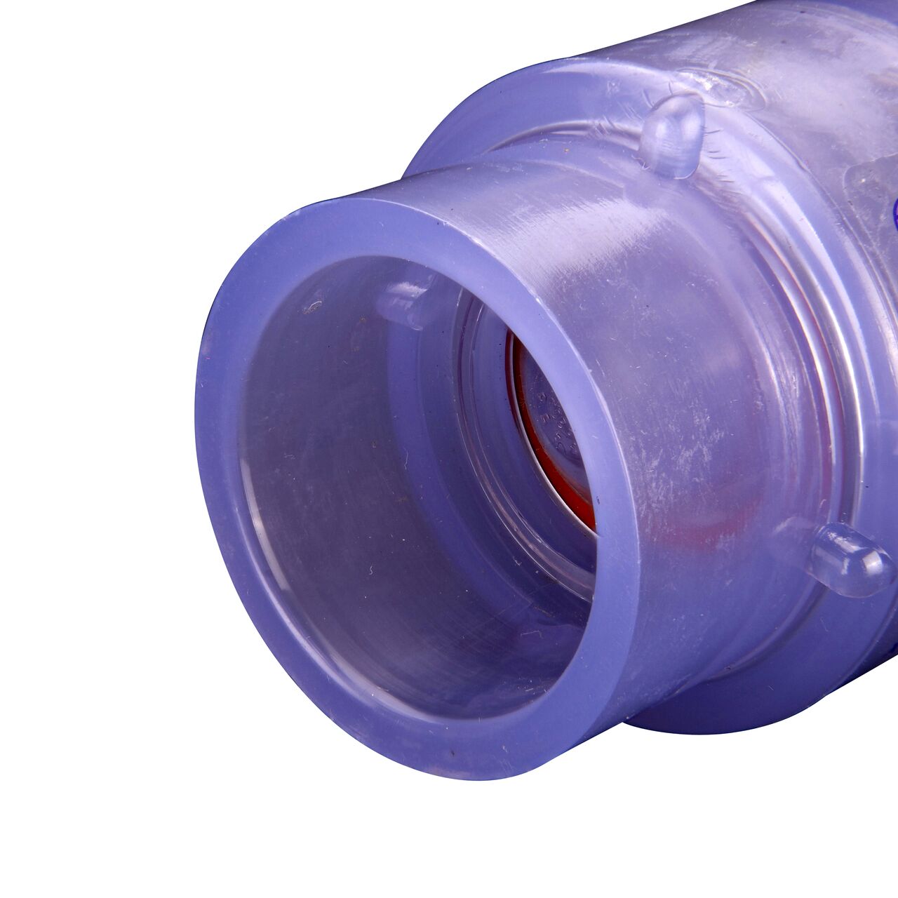 Closeup of the slip end of the NDS Clear 1 in. slip end by 1-1/4 spigot end PVC Air Check Valve (NDS 1050C10)
