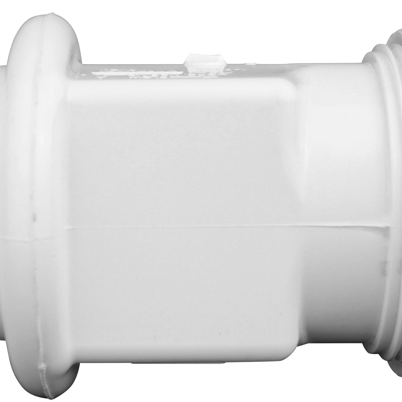 Top down closeup of the square side on the NDS PVC Sump Pump Swing Check Valve (NDS 1400-15)