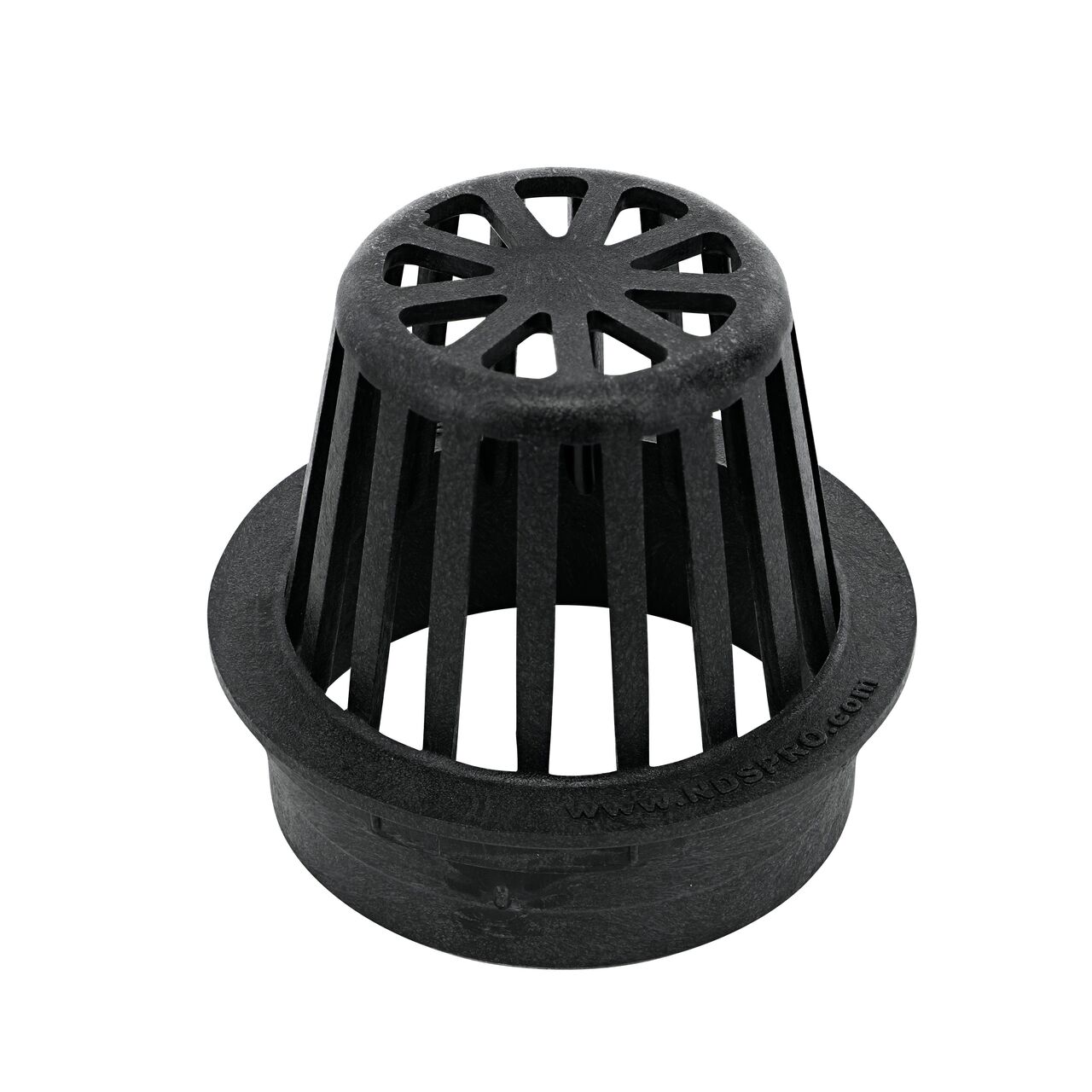 Bottom view of NDS  5 in. Pro Series Channel Drain featuring side ribs, stabilizing ribs, and built-in saw guide (NDS 864G*, NDS M864G, NDS 864GMTLRTL, NDS 864, NDS 800)