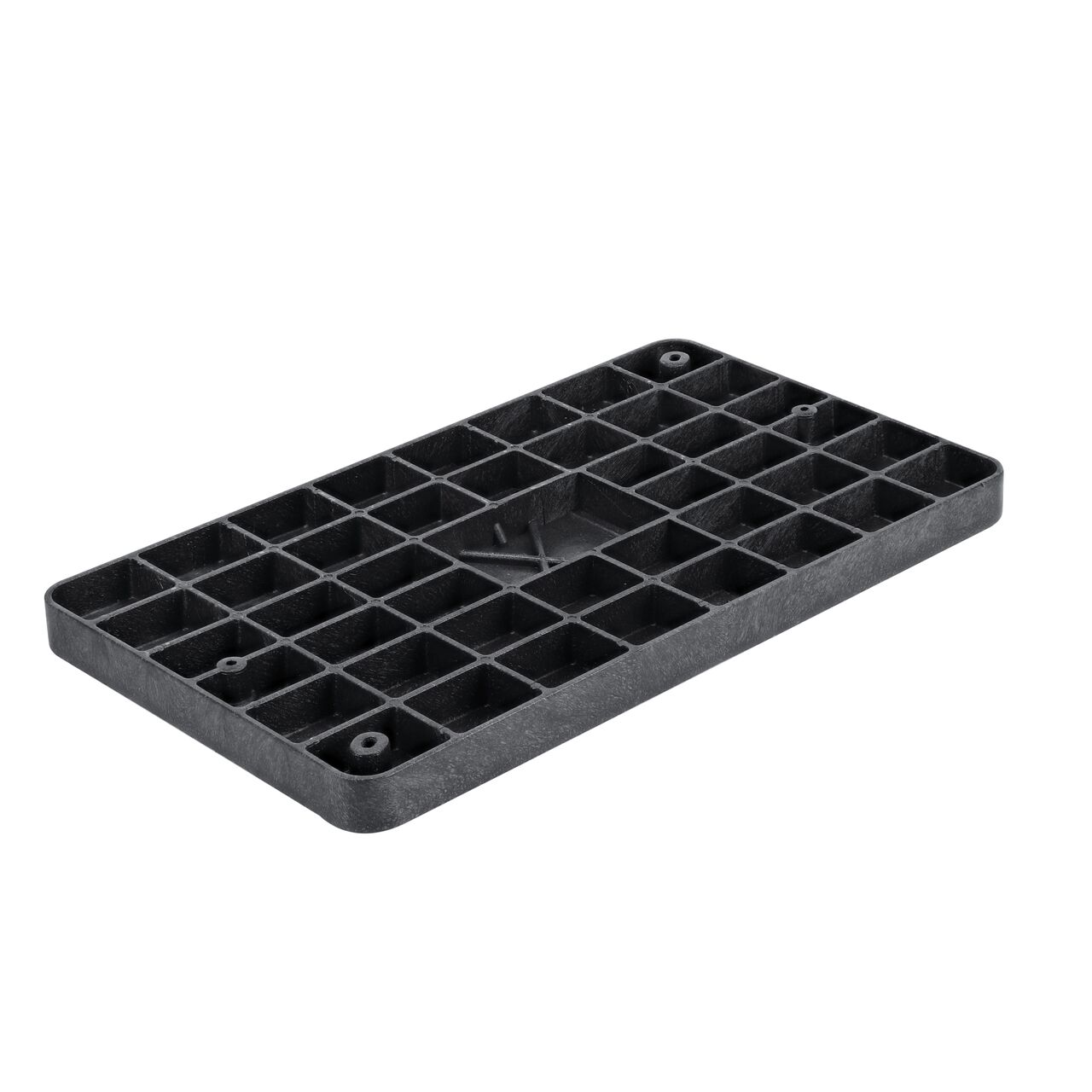 Bottom view of the reinforced ribs on the NDS 17 in. X 30 in. Black Water Meter cover (NDS 124BCDWB) that fits the NDS 17 in. X 30 in. Pro Series Meter Box