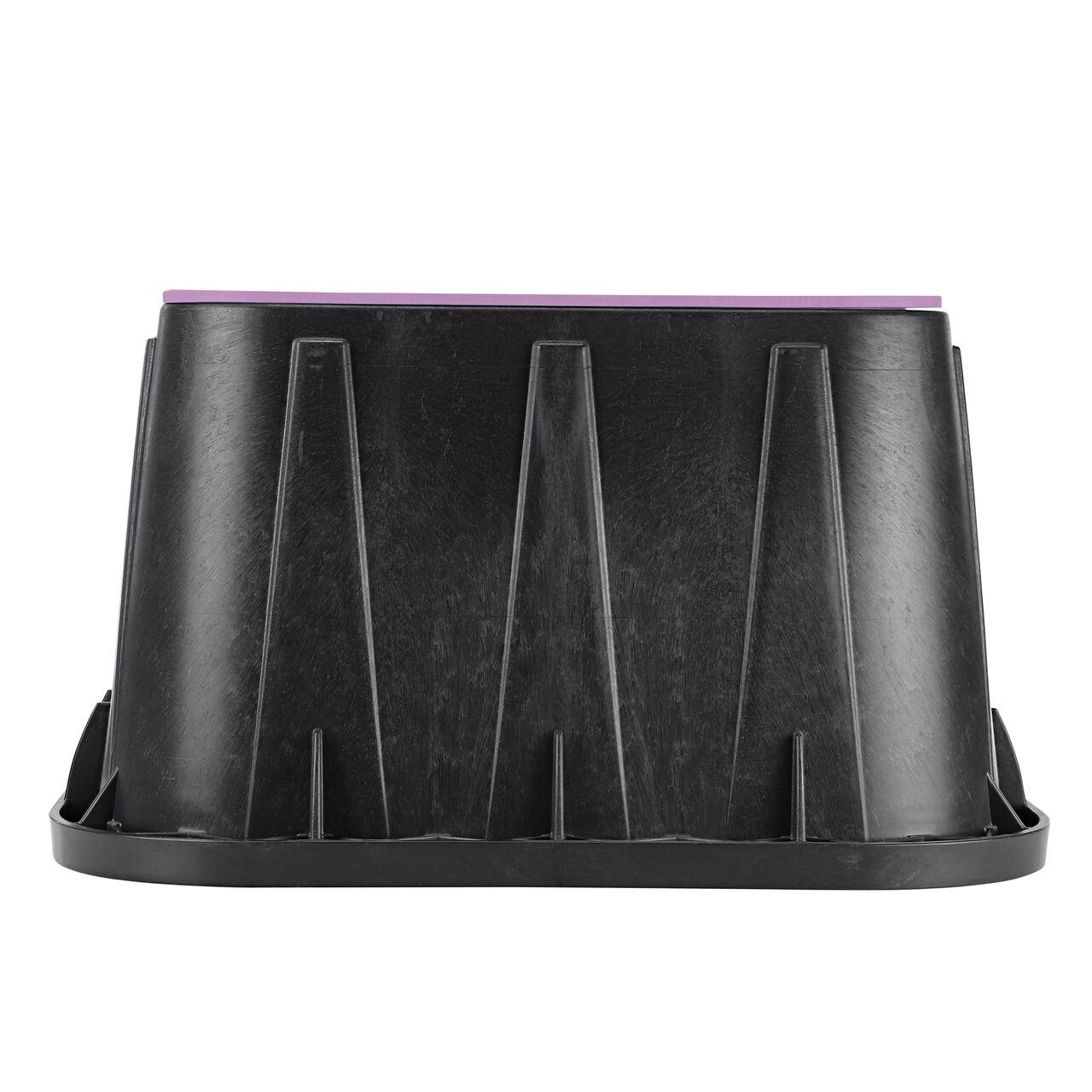 Side view of the longer length side of the NDS 14 in. X 19 in. Rectangular Standard Series Valve Box & Reclaimed Water Cover (NDS 313BCBR) which is engineered for superior strength with structural reinforcing ribs
