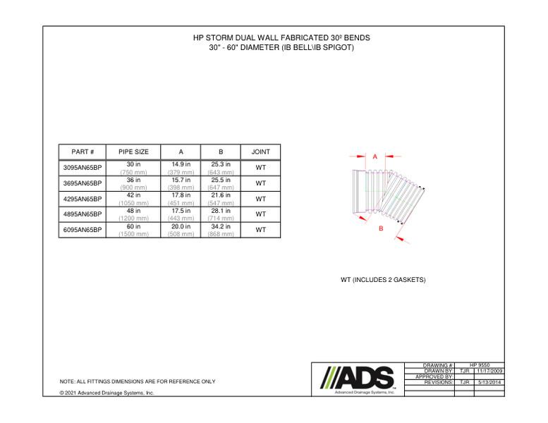 30º Bends 30"-60" HP Storm - IB Bell/IB Spigot (HP Storm Bends Fittings Manual)