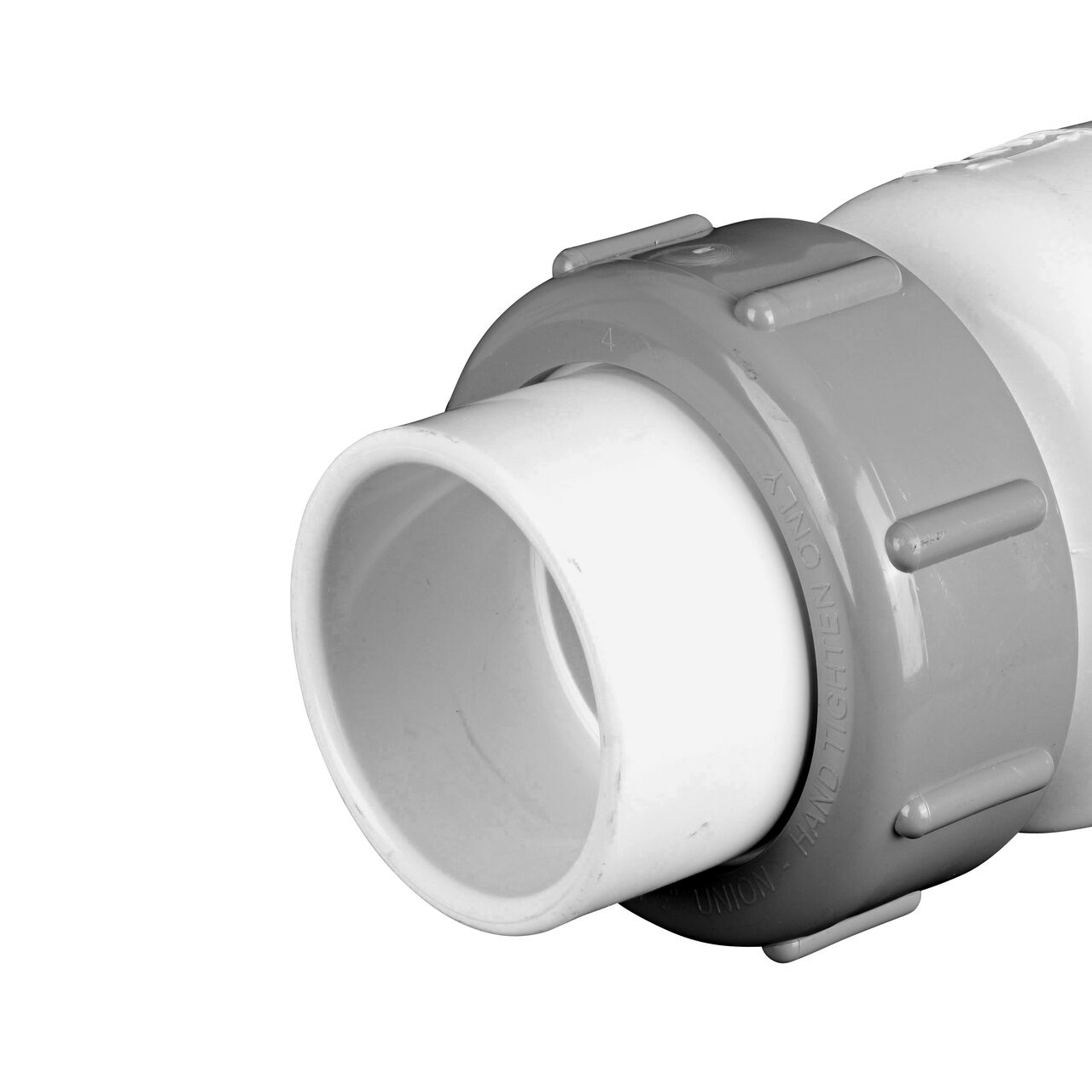 Closeup of the the other slip end of the NDS White 1-1/2 in. slip end by slip end PVC True Union Spring Check Valve with 1/2 lb. Spring (NDS 1700-15)