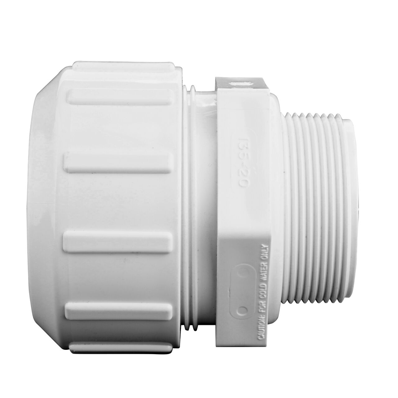 Side View of the NDS 2 in. Flo Lock Gripper Adapter (NDS 135-20) which transports water through pipes