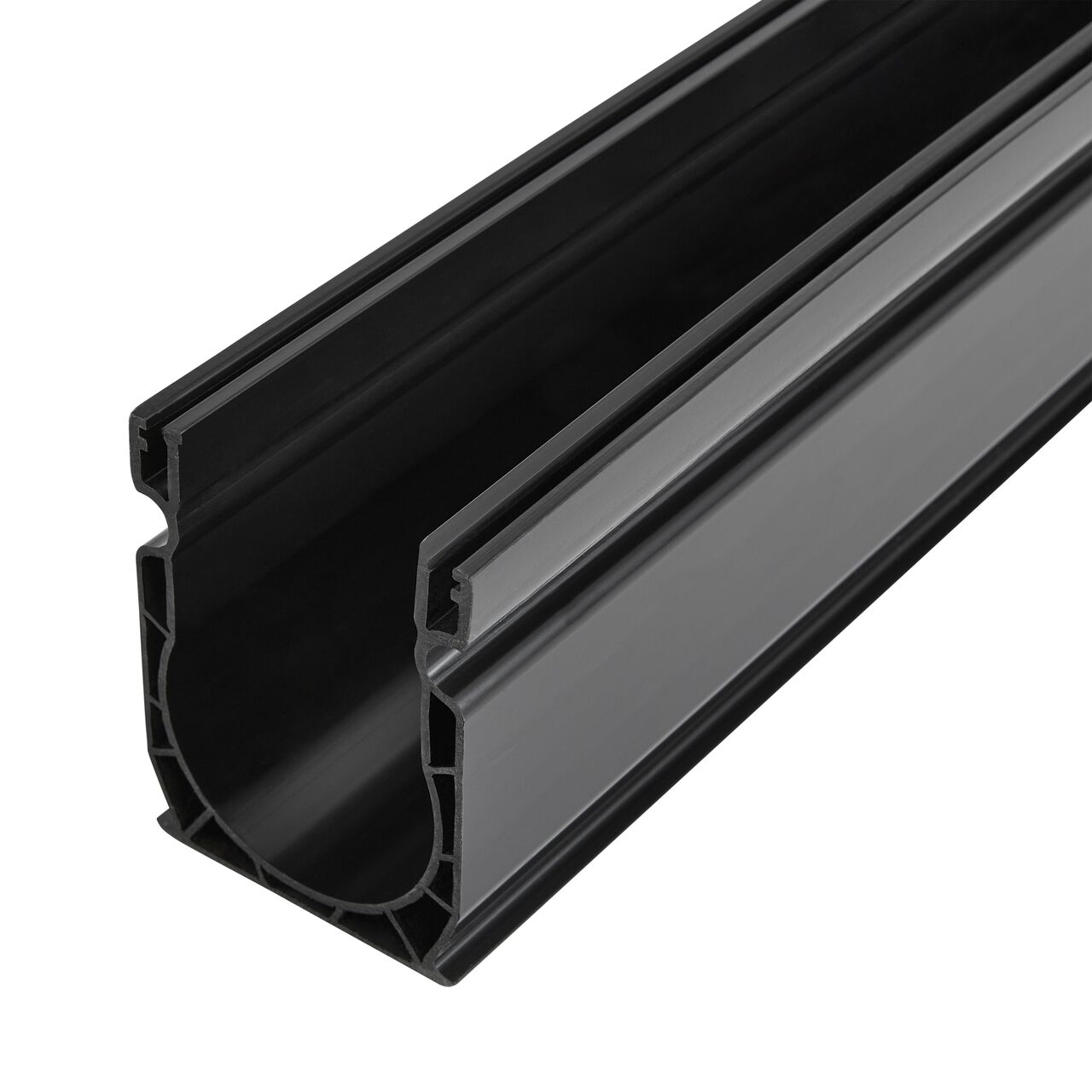 The smooth contour inside the NDS Slim™ Channel Drain allows water to move freely through the drain (NDS 9209)