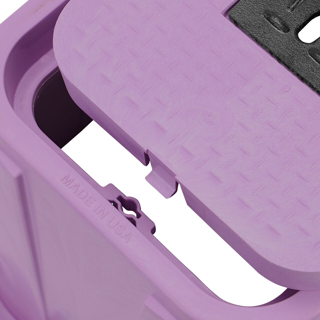 Align the bolt hole on the lid with the universal locking mechanism hole from the NDS 14 in. X 19 in. Rectangular Standard Series Purple Meter Box and Purple Reclaimed Water Meter Cover (NDS D1200P-DICIRP) for a secure fit