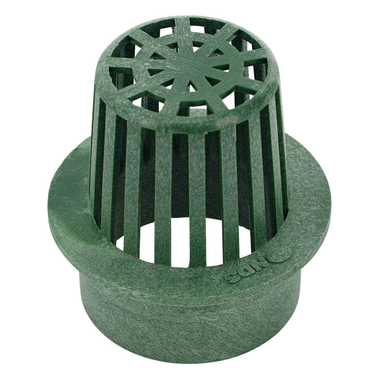 Bottom view of NDS  5 in. Pro Series Channel Drain featuring side ribs, stabilizing ribs, and built-in saw guide (NDS 864G*, NDS M864G, NDS 864GMTLRTL, NDS 864, NDS 800)