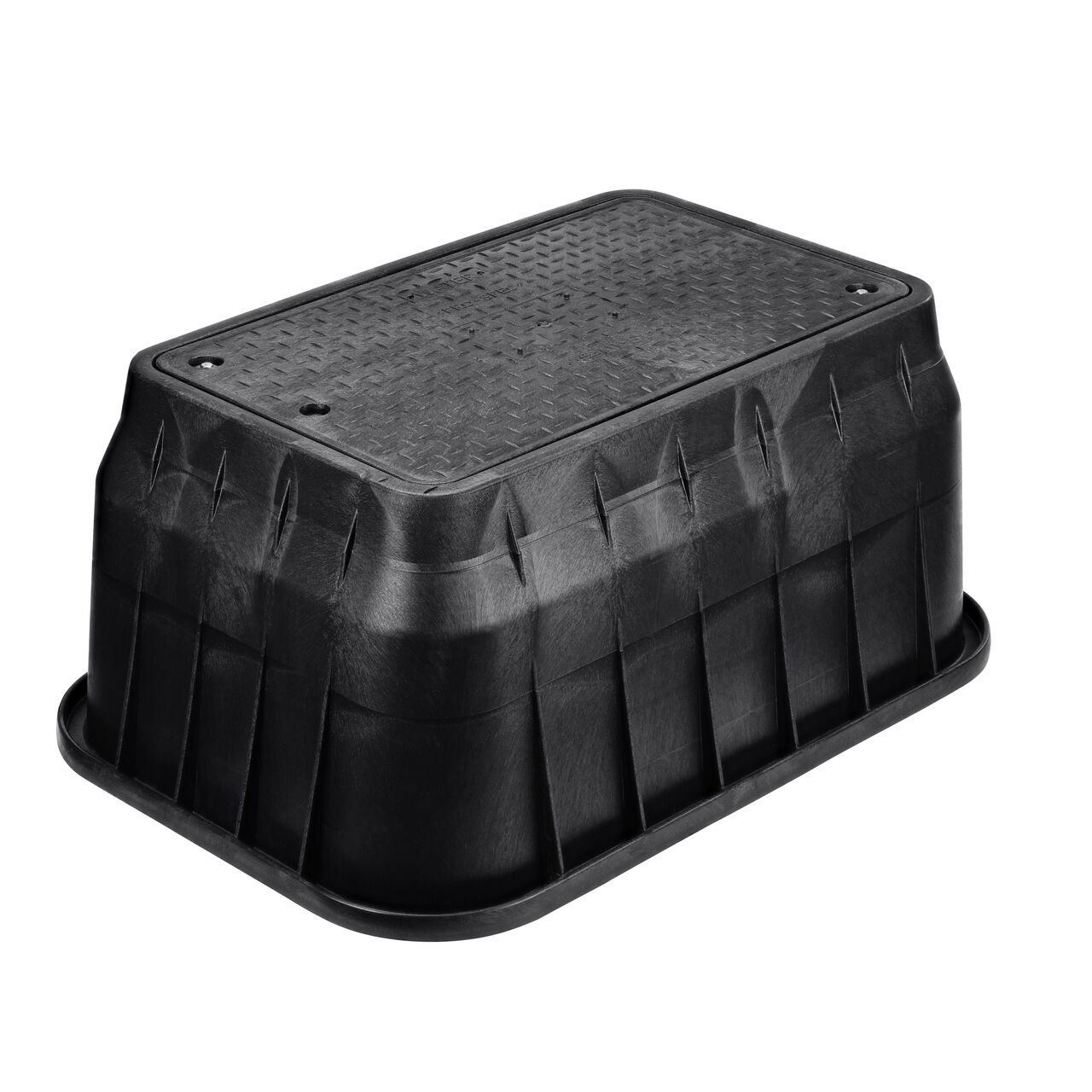 The NDS 17 in. X 30 in. Rectangular Pro-Spec® Series Valve Box and Cover with bolt is a 18 in. high Black Box and Black Cover with Water markings on the drop-in lid (NDS 326BCDBW) and protects underground irrigation and sprinkler system components and keeps them out of sight