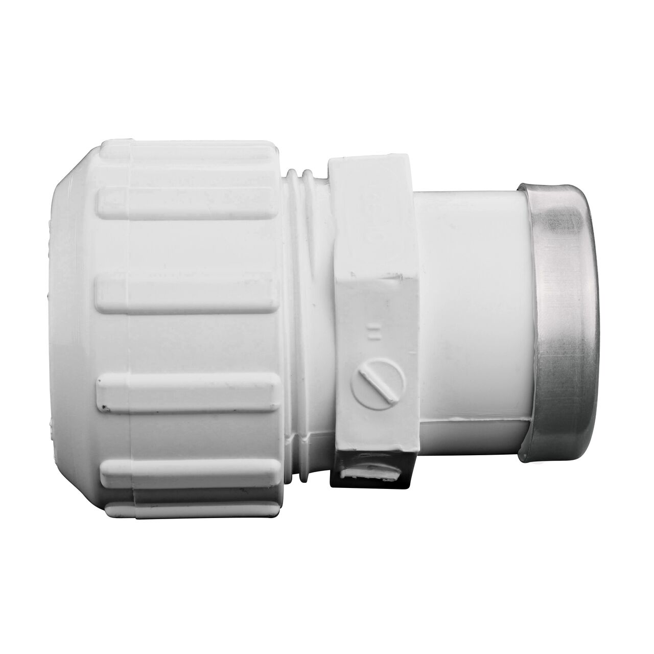 Side View of the NDS 1 in. Flo-Lock™ Gripper Adapter (NDS 136-10) which transports water through pipes