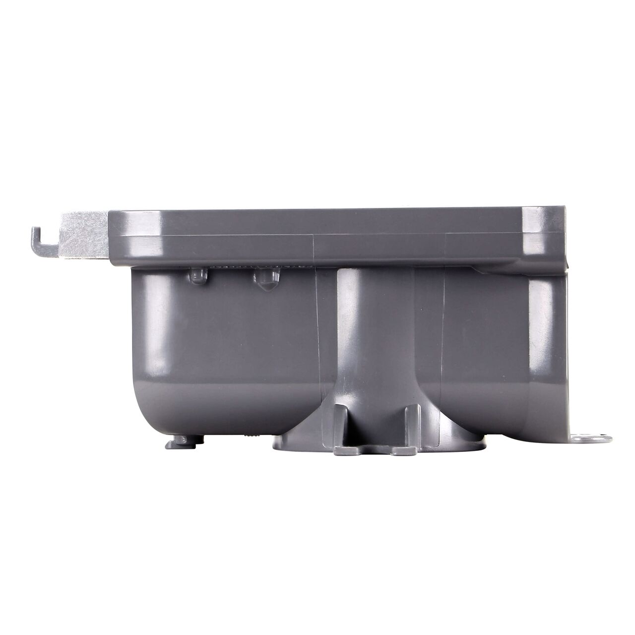 Side view of the NDS Spee-D® Contour™ Channel Drain Middle Section and Gray Grate (NDS 400-ACM-WH) which connects without couplings to form curves or closed loops