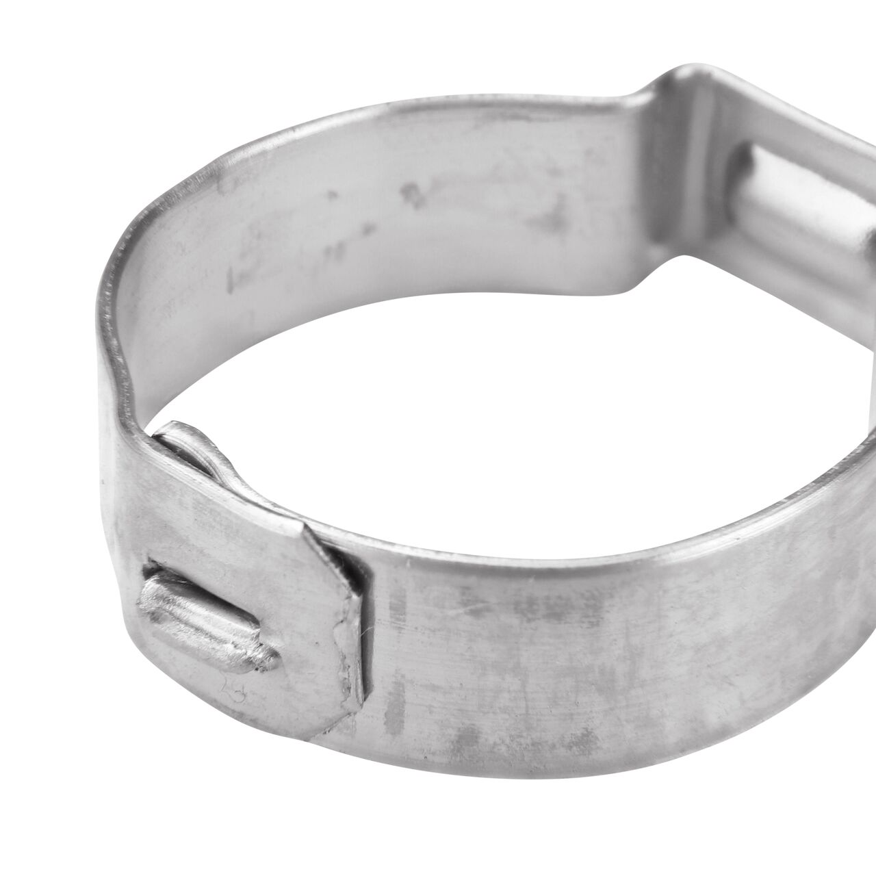 Closeup of NDS 210R Stainless Steel Pinch Clamp mechanical interlock that keeps clamp in place (NDS NC-155000-012)